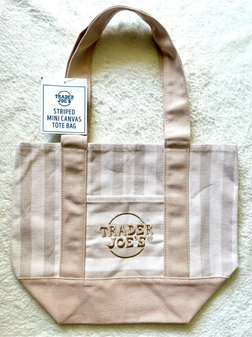 Trader Joe’s Striped Mini Canvas Tote Bag TAN - NEW